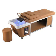 Load image into Gallery viewer, Lit de massage en cuir + bac head spa intégré avec raccordement à l'eau - POPMYCURLS BOX PARIS